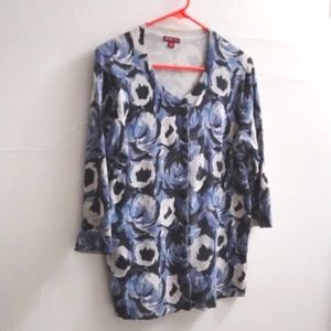 Merona Blue & White Floral Print Sweater Size XL